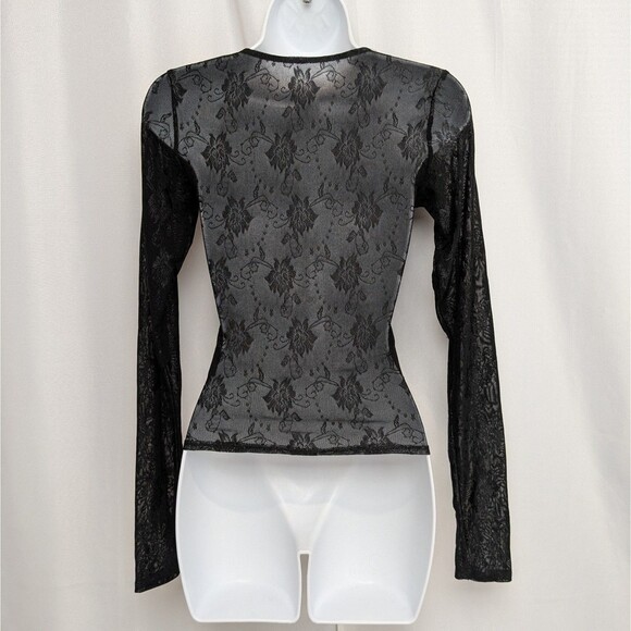 Outcast Clothing Sheer Lace Floral Long Sleeve Black Top Size Small Y2K Gothic - Picture 4 of 5